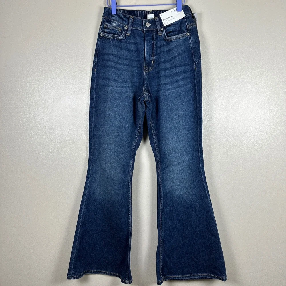 Arizona Womens 2 Curvy Flare Jeans Dark Wash High Rise No Waist Gap NEW